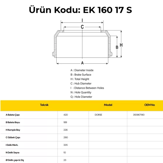 BPW Dorse Ecomex Pilot 18’lik Çakma Kampana | 6324210